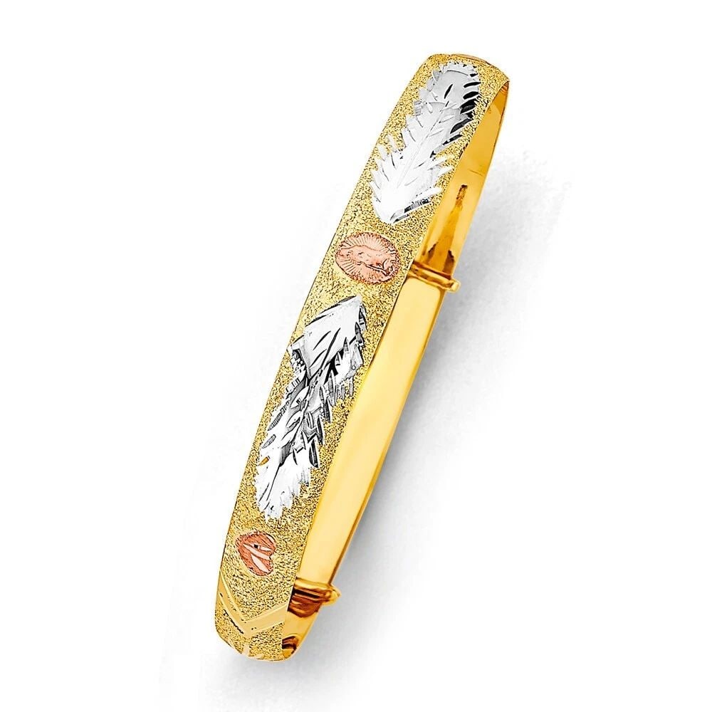 NEW 14K TRI COLOR GOLD 8MM ADJUSTABLE BANGLE: NEW 14K TRI COLOR GOLD 8MM ADJUSTABLE BANGLE 8MM ADJUSTABLE BANGLE NEW 14K TRI COLOR GOLD LENGTH - 7in Apx WEIGHT - 5.9g .
