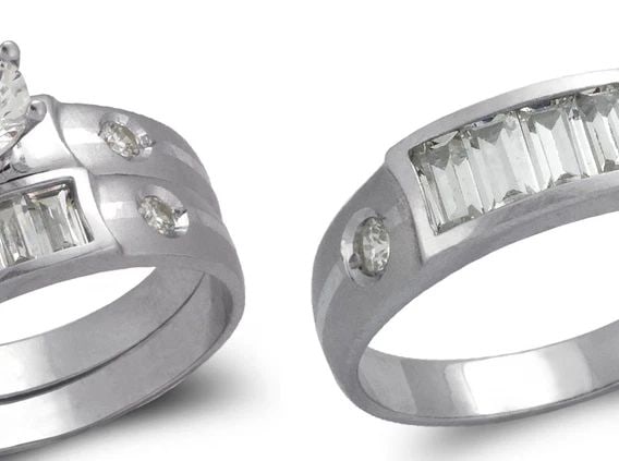 NEW 14K WHITE GOLD WHITE WEDDING TRIO RING SET (1 of 2)