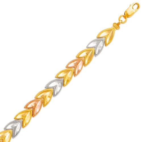 NEW 14K TRICOLOR GOLD FACETED DIAMOND CUT BRACELET: NEW 14K TRICOLOR GOLD FACETED DIAMOND CUT BRACELET FACETED DIAMOND CUT BRACELET NEW 14K TRICOLOR GOLD LENGTH: 7" inch AVERAGE Apx WEIGHT: 8.0g