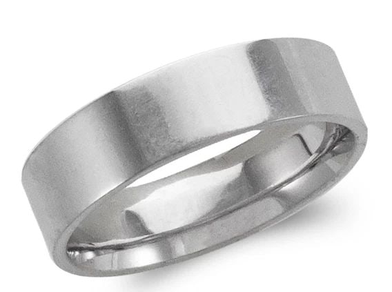 NEW 14K WHITE GOLD 6MM PLAIN WHITE FLAT WEDDING BAND: NEW 14K WHITE GOLD 6MM PLAIN WHITE FLAT WEDDING BAND 6MM PLAIN WHITE FLAT WEDDING BAND NEW 14K WHITE GOLD SIZE Apx: 6mm WEIGHT: 6.9g