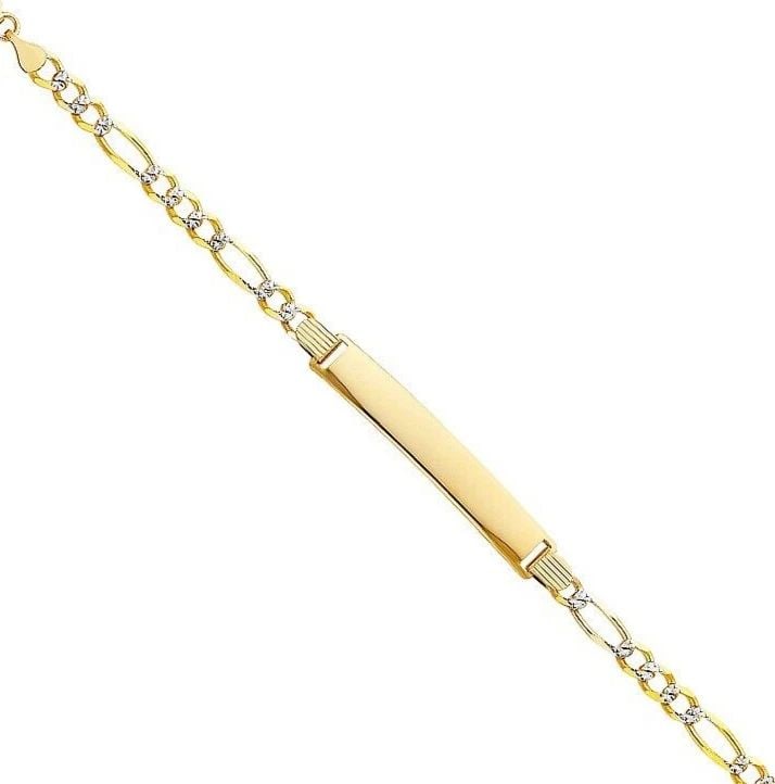 NEW 14K FIGARO 3+1 WP ID BRACELET: 14K FIGARO 3+1 WP ID BRACELET FIGARO 3+1 WP ID BRACELET NEW 14K TWO TONE GOLD LENGTH - 7.5in Apx WEIGHT - 7.9g