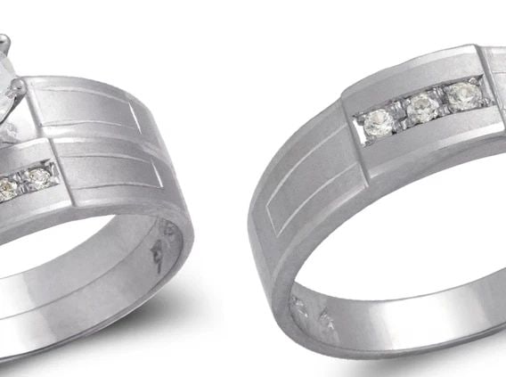 NEW 14K WHITE GOLD WHITE WEDDING TRIO RING SET (1 of 2)