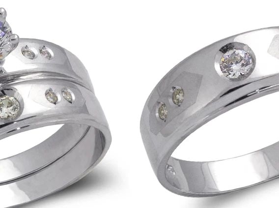 NEW 14K WHITE GOLD WHITE WEDDING TRIO RING SET (1 of 2)