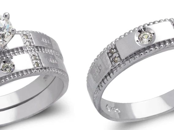 NEW 14K WHITE GOLD WHITE WEDDING TRIO RING SET (1 of 2)