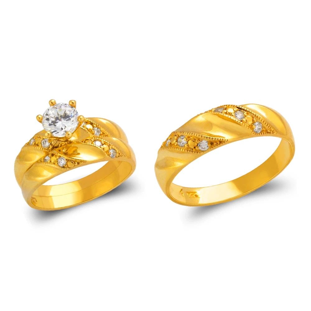 NEW 14K YELLOW GOLD WEDDING TRIO RING SET (1 of 2)