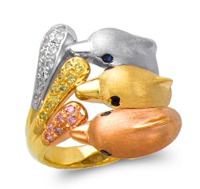 NEW 14K TRICOLOR GOLD LADIES DOLPHIN RING (1 of 2)