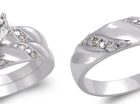NEW 14K WHITE GOLD WHITE WEDDING TRIO RING SET (1 of 2)