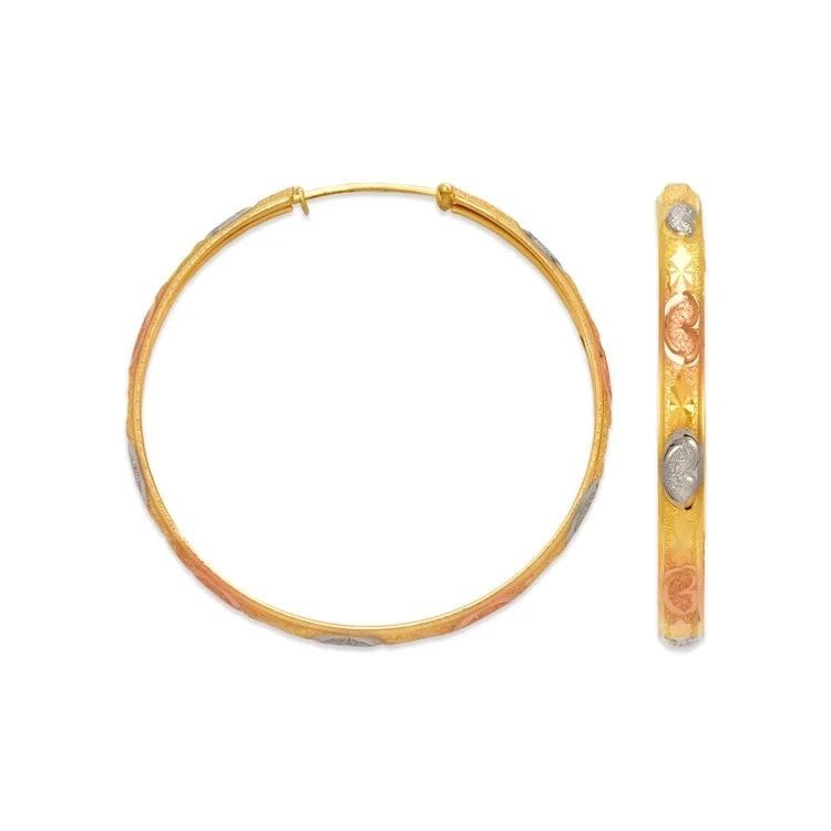 NEW 14K TRICOLOR GOLD 4MM STAMPING HOOP EARRINGS (1 of 2)