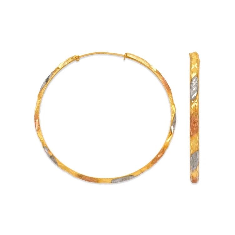 NEW 14K TRICOLOR GOLD 2MM STAMPING HOOP EARRINGS (1 of 2)