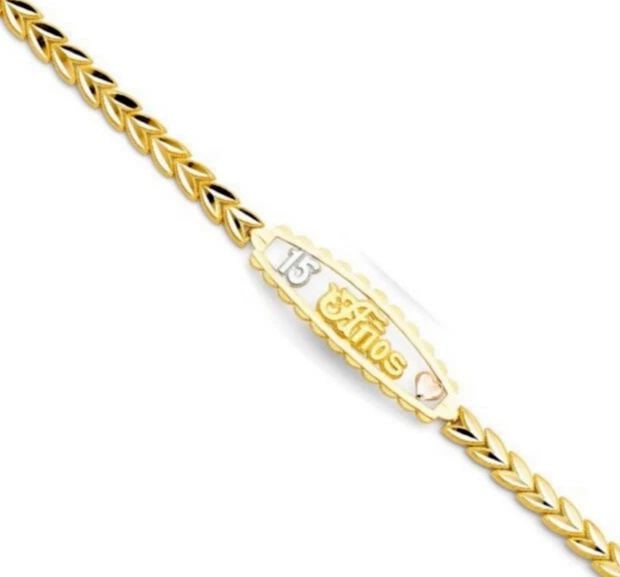 NEW 14K TRI COLOR GOLD 15 ANOS YEARS CHEVRON ID BRACELET: NEW 14K TRI COLOR GOLD 15 YEARS ID BRACELET 15 YEARS ID BRACELET NEW 14K TRI COLOR GOLD LENGTH - 7.25in Apx WEIGHT - 7.2g