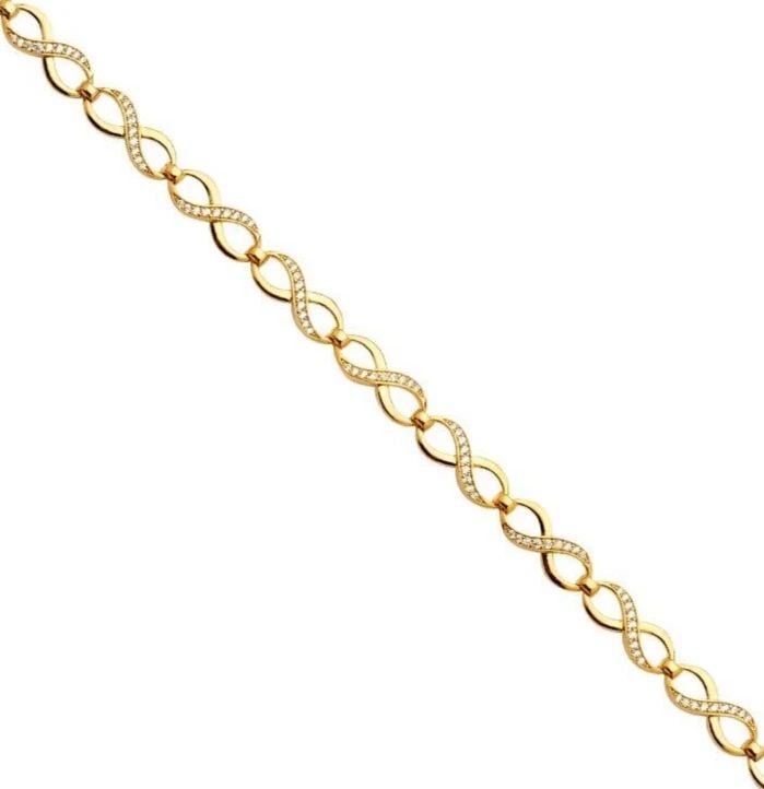NEW 14K YELLOW GOLD INFINITI BRACELET: NEW 14K YELLOW GOLD INFINITI BRACELET INFINITI BRACELET NEW 14K YELLOW GOLD LENGTH - 7.5in Apx WEIGHT - 7.2g