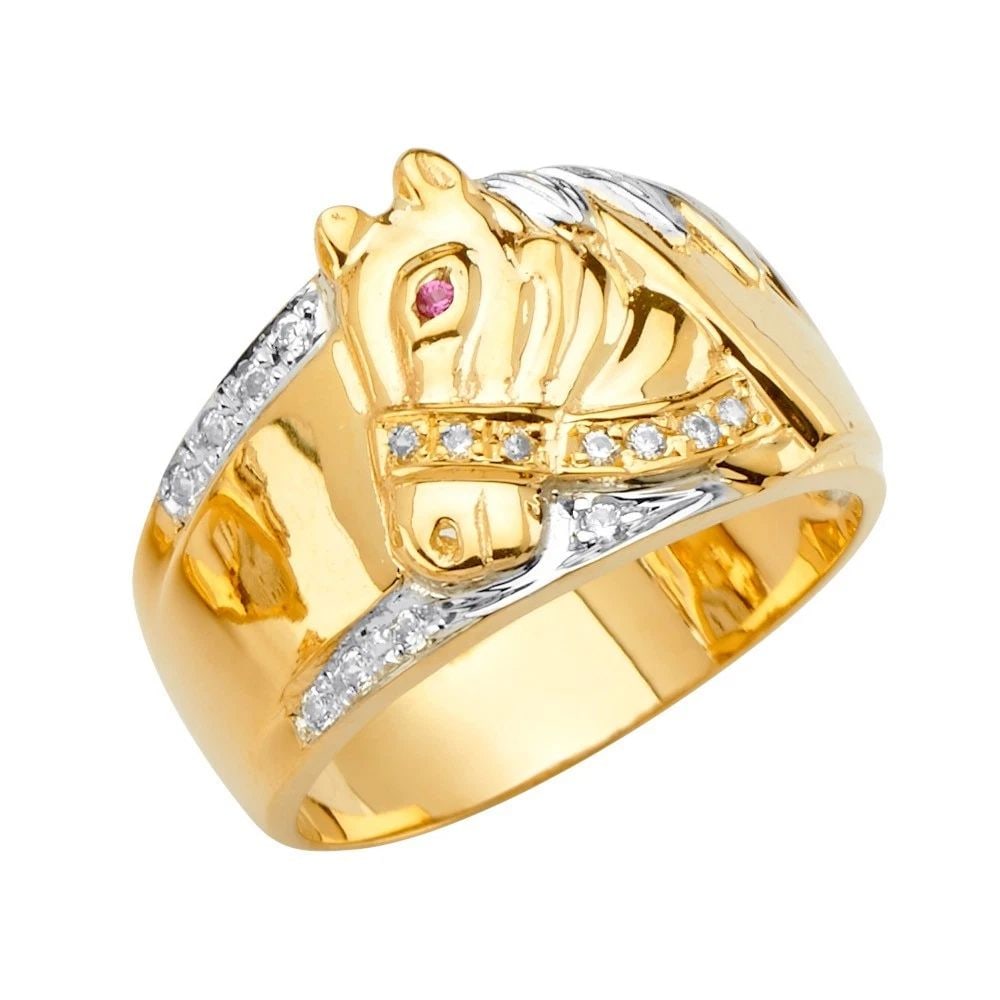 NEW 14K TRI COLOR GOLD MEN'S RING WITH HORSE - SIZE 10: NEW 14K TRI COLOR GOLD MEN'S RING WITH HORSE MEN'S RING WITH HORSE NEW 14K TRI COLOR GOLD WIDTH : WEIGHT : 7.2g