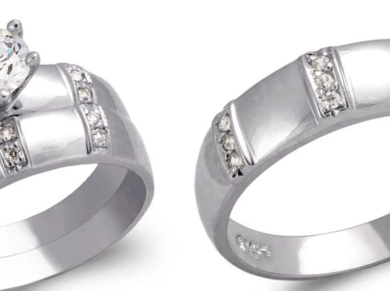 NEW 14K WHITE GOLD WHITE WEDDING TRIO RING SET (1 of 2)