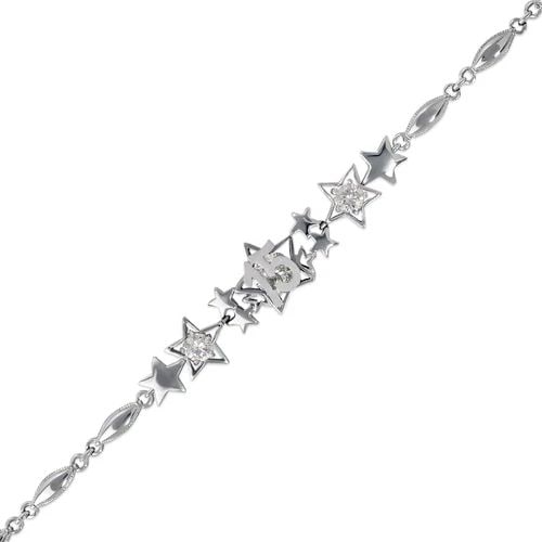 NEW 14K WHITE GOLD 15 ANOS STAR BRACELET: NEW 14K WHITE GOLD 15 ANOS STAR BRACELET 15 ANOS STAR BRACELET NEW 14K WHITE GOLD LENGTH: 7" inch AVERAGE Apx WEIGHT: 7.2g