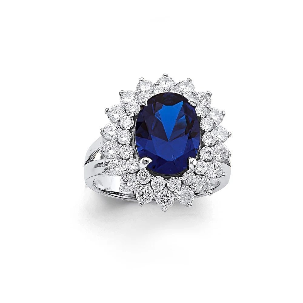 NEW 14K WHITE GOLD BLUE RING/SET - SIZE 7 (1 of 2)