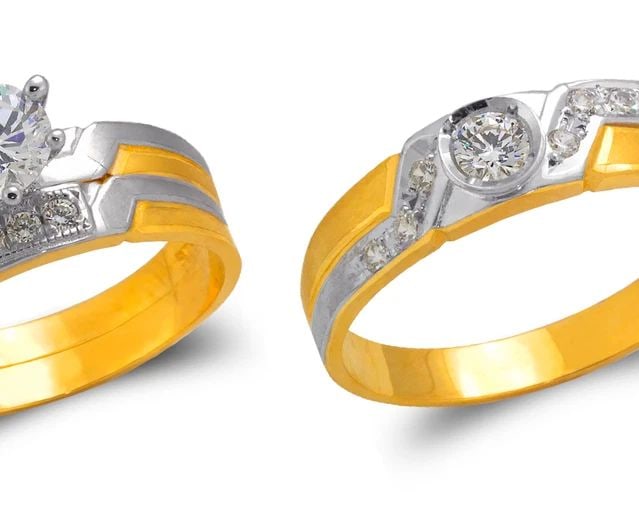 NEW 14K TWO TONE GOLD TWO TONE WEDDING TRIO RING SET (1 of 2)