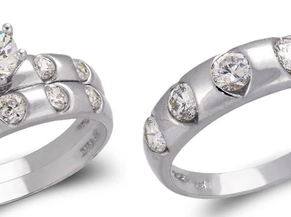 NEW 14K WHITE GOLD WHITE WEDDING TRIO RING SET (1 of 2)