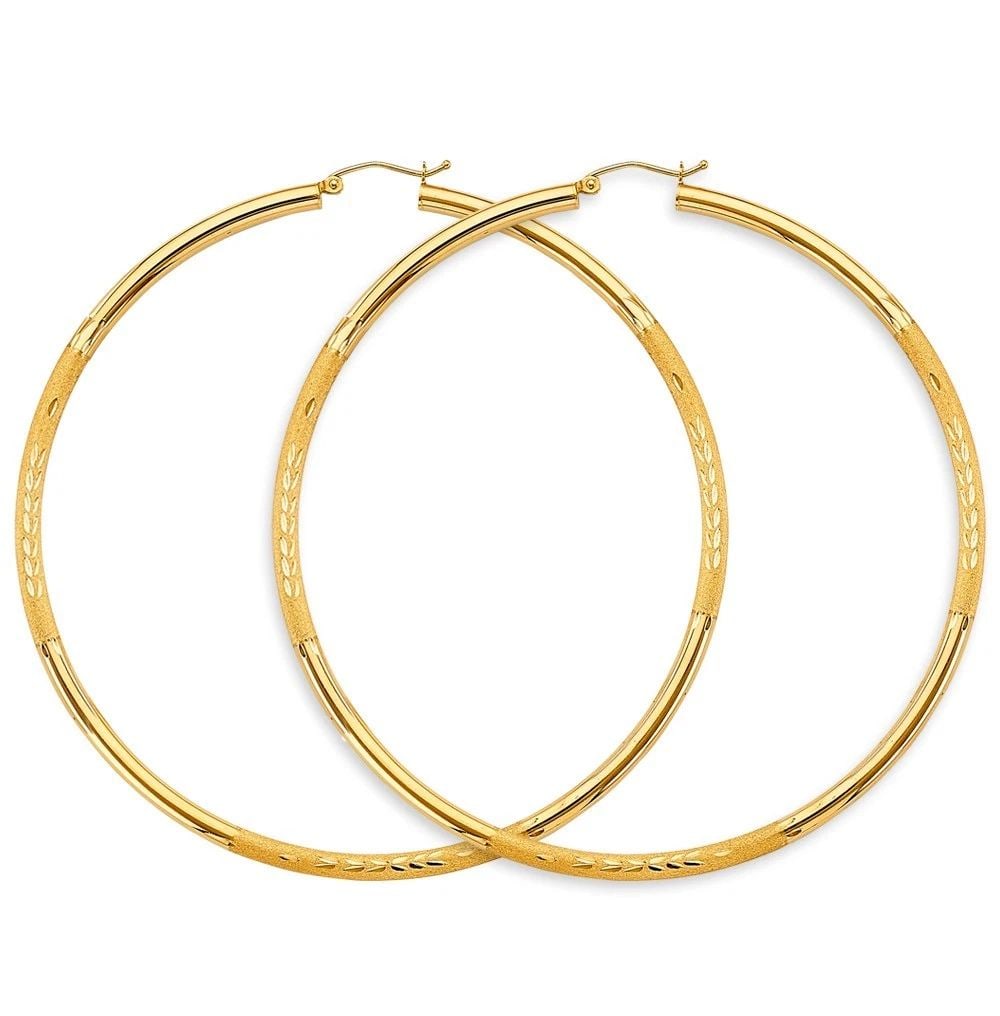 NEW 14K YELLOW GOLD 3MM BUDDED DC BIG ROUND TUBE HOOP EARRINGS (1 of 2)