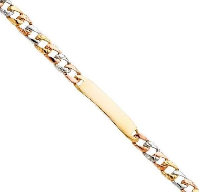 NEW 14K TRI COLOR GOLD STAMP CURB LINK BABY ID BRACELET (1 of 2)