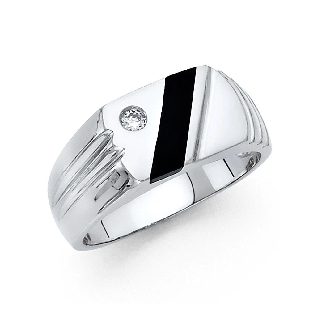 NEW 14K WHITE GOLD ONYX MEN'S RING - SIZE 10: NEW 14K WHITE GOLD ONYX MEN'S RING ONYX MEN'S RING NEW 14K WHITE GOLD WIDTH : 10 mm WEIGHT : 7g