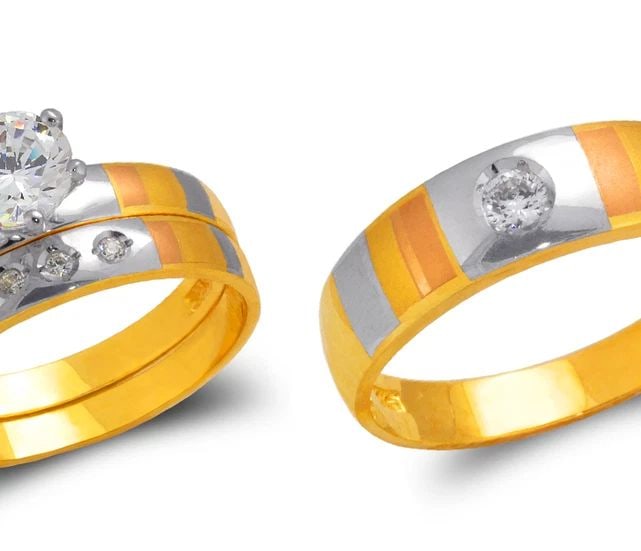 NEW 14K TRICOLOR GOLD TRICOLOR WEDDING TRIO RING SET (1 of 2)