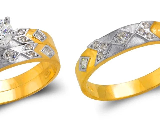 NEW 14K TWO TONE GOLD TWO TONE WEDDING TRIO RING SET (1 of 2)