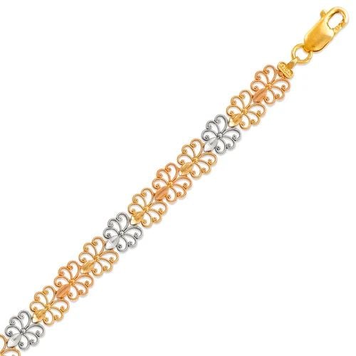 NEW 14K TRICOLOR GOLD FACETED DIAMOND CUT BRACELET: NEW 14K TRICOLOR GOLD FACETED DIAMOND CUT BRACELET FACETED DIAMOND CUT BRACELET NEW 14K TRICOLOR GOLD LENGTH: 7" inch AVERAGE Apx WEIGHT: 7.0g
