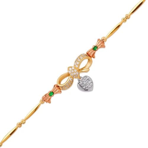 NEW 14K TRICOLOR GOLD FANCY 15 ANOS BRACELET: NEW 14K TRICOLOR GOLD FANCY 15 ANOS BRACELET FANCY 15 ANOS BRACELET NEW 14K TRICOLOR GOLD LENGTH: 7" inch AVERAGE Apx WEIGHT: 7.0g