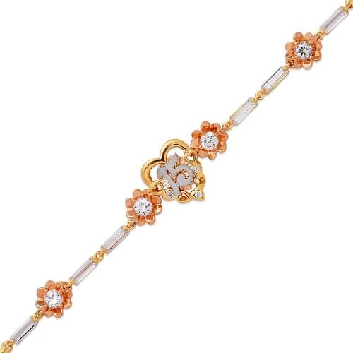 NEW 14K TRICOLOR GOLD FANCY 15 ANOS HEART BRACELET: NEW 14K TRICOLOR GOLD FANCY 15 ANOS HEART BRACELET FANCY 15 ANOS HEART BRACELET NEW 14K TRICOLOR GOLD LENGTH: 7" inch AVERAGE Apx WEIGHT: 7.0g