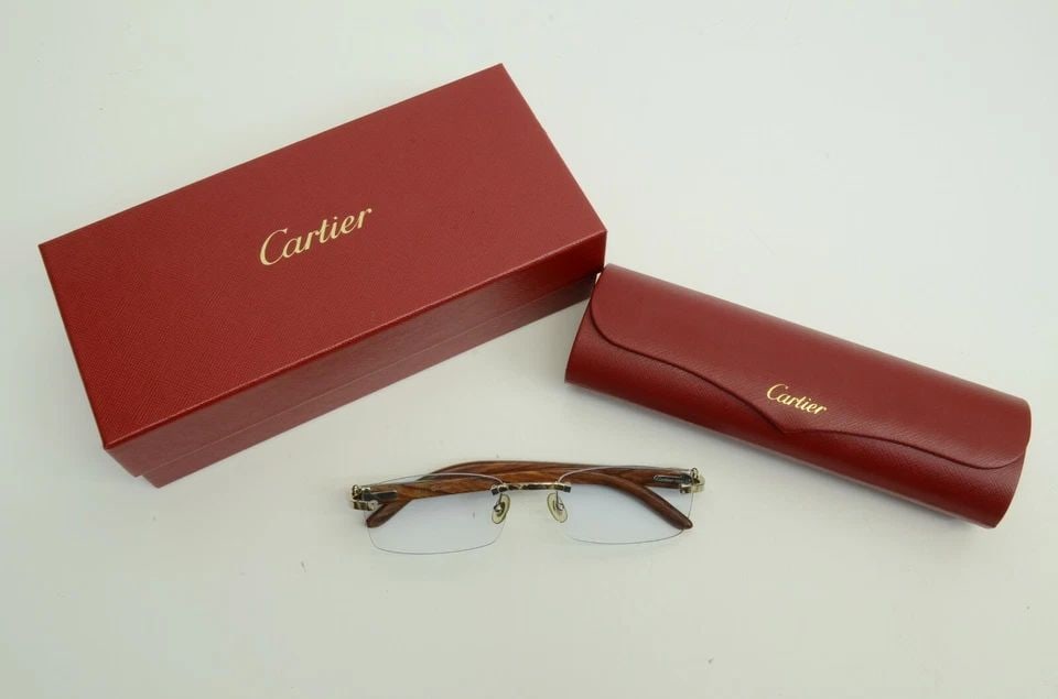 AUTHENTIC CARTIER EYEGLASSES RIMLESS 53 18 135B BUBINGA WOOD RECTANGLE SILVER: AUTHENTIC CARTIER EYEGLASSES RIMLESS 53 18 135B BUBINGA WOOD RECTANGLE SILVER Authentic Cartier Eyeglasses Rimless 53 18 135b Bubinga Wood Rectangle Silver AUTHENTIC CARTIER EYEGLASSES RIMLESS 53 18 1