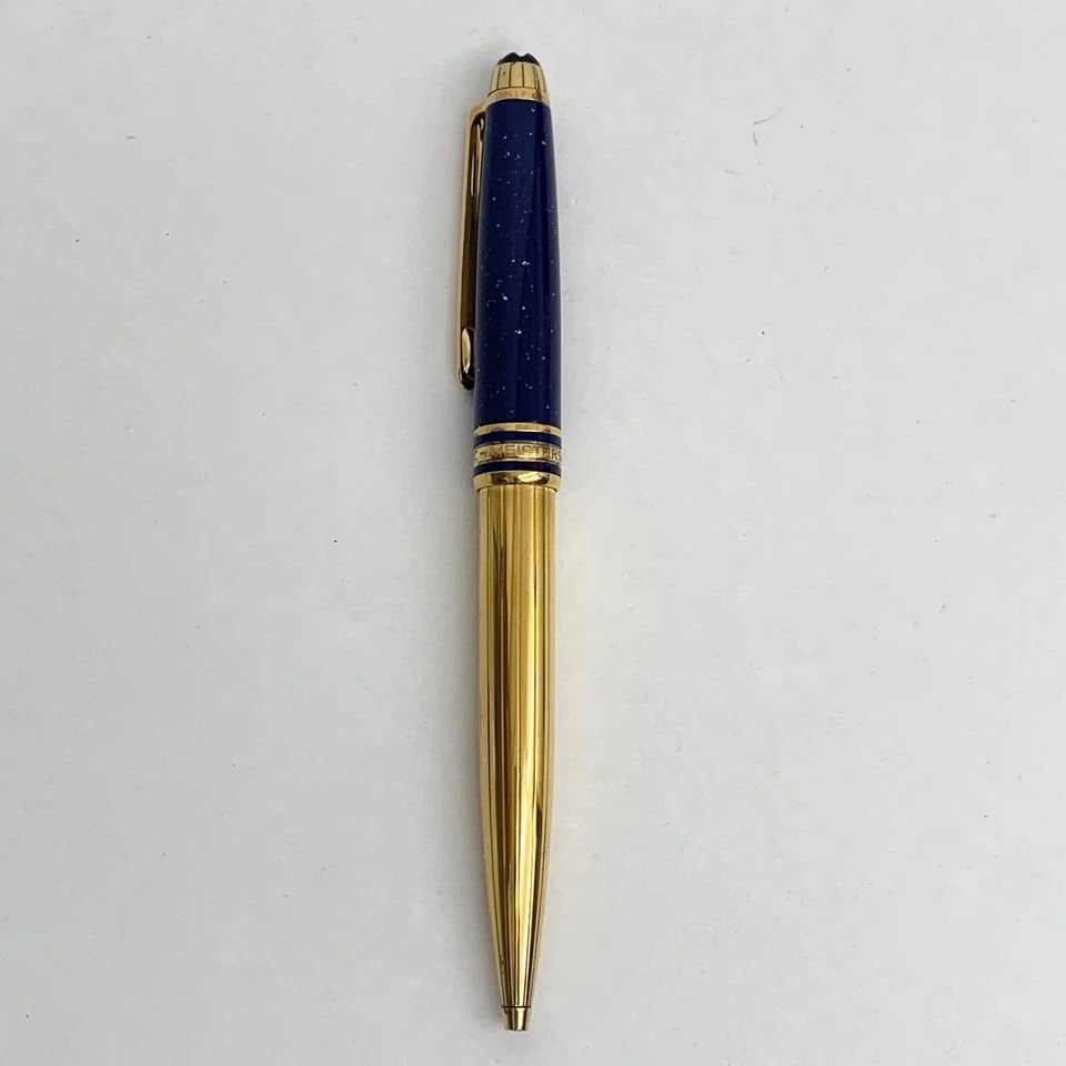 AUTHENTIC MONTBLANC BALLPOINT PEN ENAMEL 18K GOLD BLUE SOLITAIRE COLLECTIBLE (1 of 2)