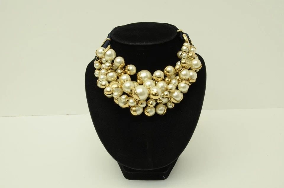 AUTHENTIC CHRISTIAN DIOR TRIBALES PEARL TRIPLE BEADED GP NECKLACE NYLON JEWELRY: AUTHENTIC CHRISTIAN DIOR TRIBALES PEARL TRIPLE BEADED GP NECKLACE NYLON JEWELRY Authentic Christian Dior Tribales Pearl Triple Beaded GP Necklace Nylon Jewelry Authentic Christian Dior Tribales Pearl 