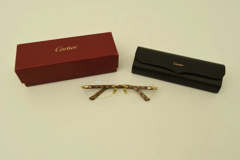 AUTHENTIC CARTIER C DECOR SUNGLASSES 16 135 SHINY BROWN ZIGZAG RIMLESS FRAMES (1 of 2)