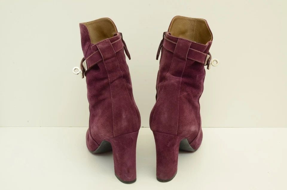 AUTHENTIC HERMES SUEDE BOOTS SHORT PURPLE KELLY TURNLOCK SP SHOES BLOCK HEELS (1 of 2)
