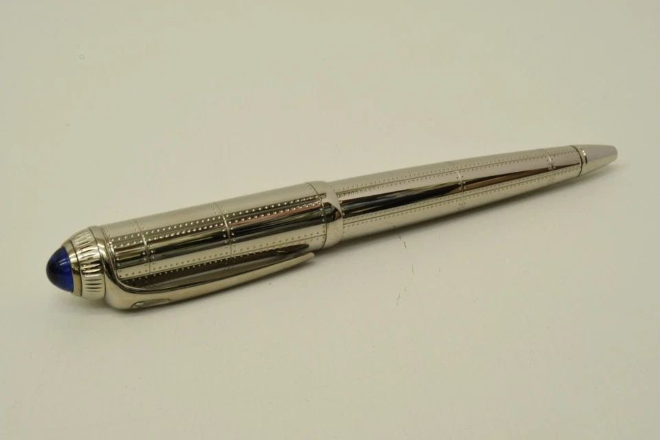AUTHENTIC CARTIER BALLPOINT PEN SILVER BLUE SAPPHIRE LRG OFFICE DESK COLLECTIBLE (1 of 2)