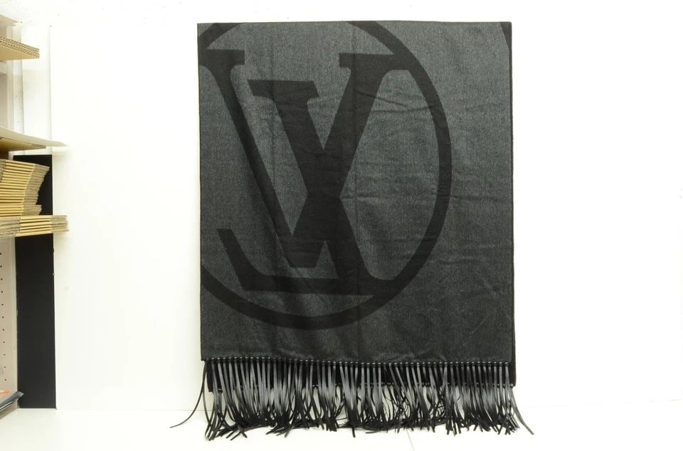 AUTHENTIC LOUIS VUITTON SILK SHAWL WRAP LV MONOGRAM BLACK LEATHER TASSELS SCARF (1 of 2)