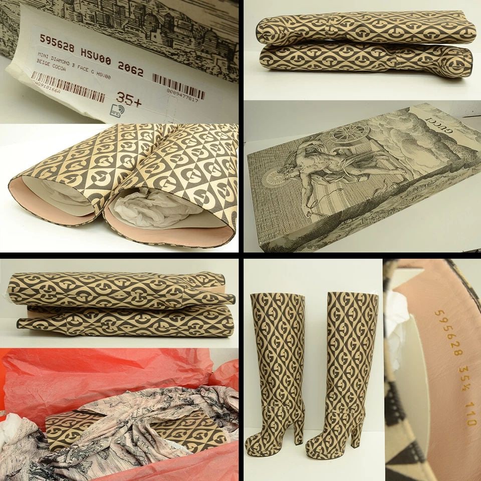 AUTHENTIC GUCCI LONG BOOTS WOMENS 595628 HSV00 2062 BEIGE COCOA DIAMOND B FACE G: AUTHENTIC GUCCI LONG BOOTS WOMENS 595628 HSV00 2062 BEIGE COCOA DIAMOND B FACE G Authentic Gucci Long Boots Womens 595628 HSV00 2062 Beige Cocoa Diamond B Face G Authentic Gucci Long Boots Womens 5956