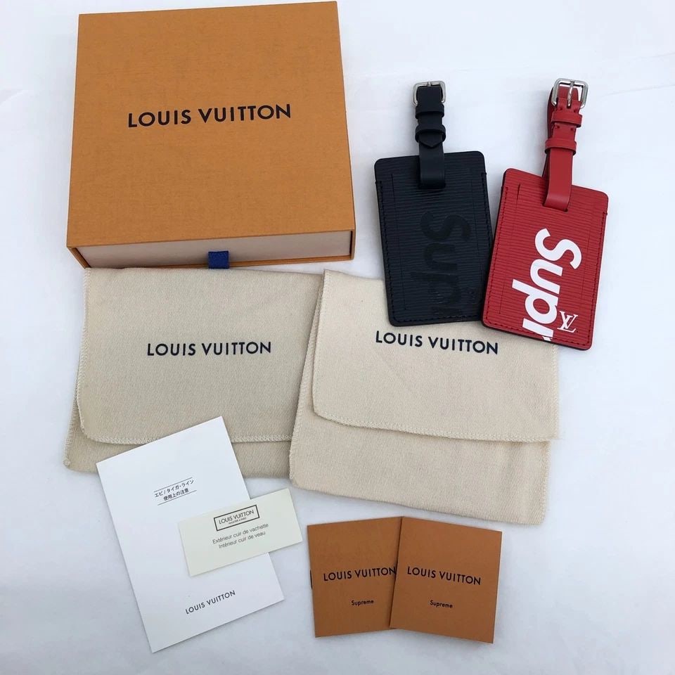 AUTHENTIC LOUIS VUITTON SUPREME LEATHER TAG SET TRAVEL RED BLACK LUGGAGE BAG (1 of 2)