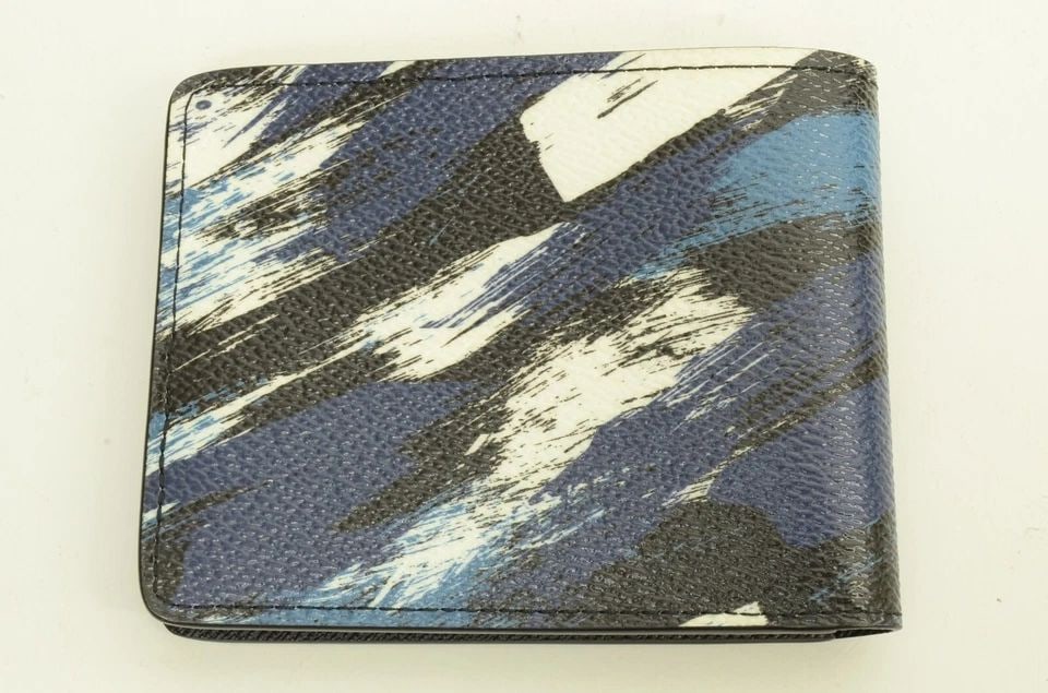 AUTHENTIC LOUIS VUITTON BLUE CAMO LEATHER FOLD WALLET BLACK FASHION ACCESSORY (1 of 2)