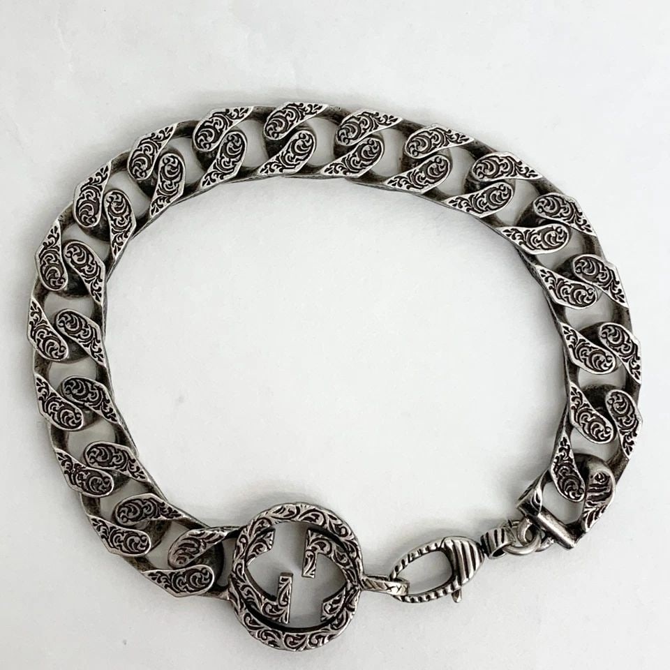 AUTHENTIC GUCCI ARABESQUE BRACELET AGED SILVER STERLING 925 GG LOGO SERPENTINE (1 of 2)