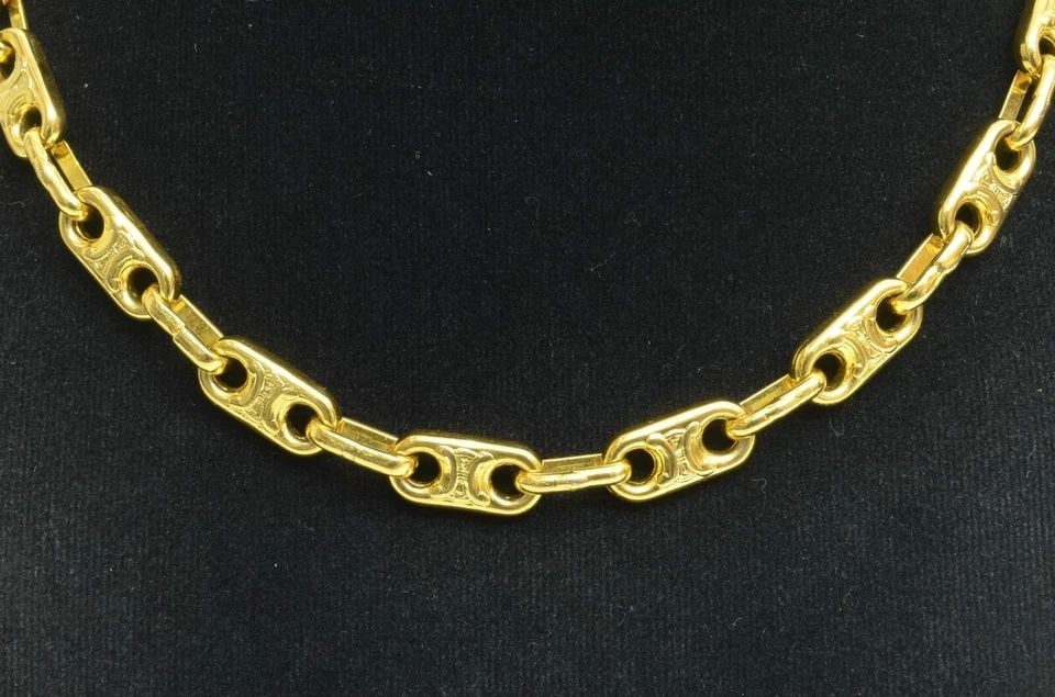 AUTHENTIC CELINE LOGO LINK CHAIN NECKLACE GP EMBLEM VINTAGE SIGNATURE JEWELRY: AUTHENTIC CELINE LOGO LINK CHAIN NECKLACE GP EMBLEM VINTAGE SIGNATURE JEWELRY Authentic Celine Logo Link Chain Necklace GP Emblem Vintage Signature Jewelry AUTHENTIC CELINE LOGO LINK CHAIN NECKLACE GP