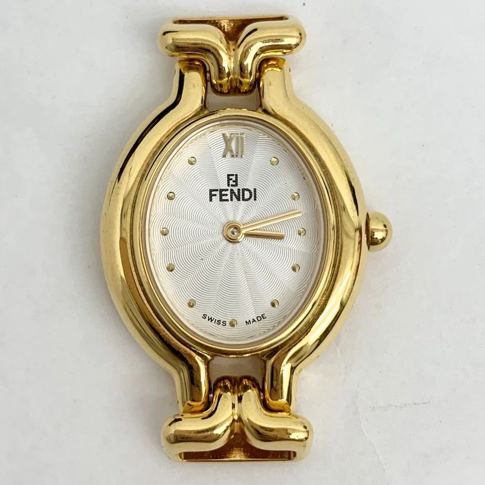 AUTHENTIC FENDI OROLOGI OVAL GP 24MM WATCH GOLD GP VINTAGE LEATHER STRAPS 640L 4: AUTHENTIC FENDI OROLOGI OVAL GP 24MM WATCH GOLD GP VINTAGE LEATHER STRAPS 640L 4 AUTHENTIC FENDI OROLOGI OVAL GP 24MM WATCH GOLD GP VINTAGE LEATHER STRAPS 640L 4 Fendi Roma Orologi 640L 24mm x 33mm Ca