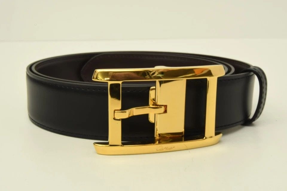 AUTHENTIC CARTIER BELT BLACK LEATHER GP LOGO BUCKLE GOLD CLOTHING ACCESSORY: AUTHENTIC CARTIER BELT BLACK LEATHER GP LOGO BUCKLE GOLD CLOTHING ACCESSORY Authentic Cartier Belt Black Leather GP Logo Buckle Gold Clothing Accessory Authentic Cartier Belt Black Leather GP Logo Buc