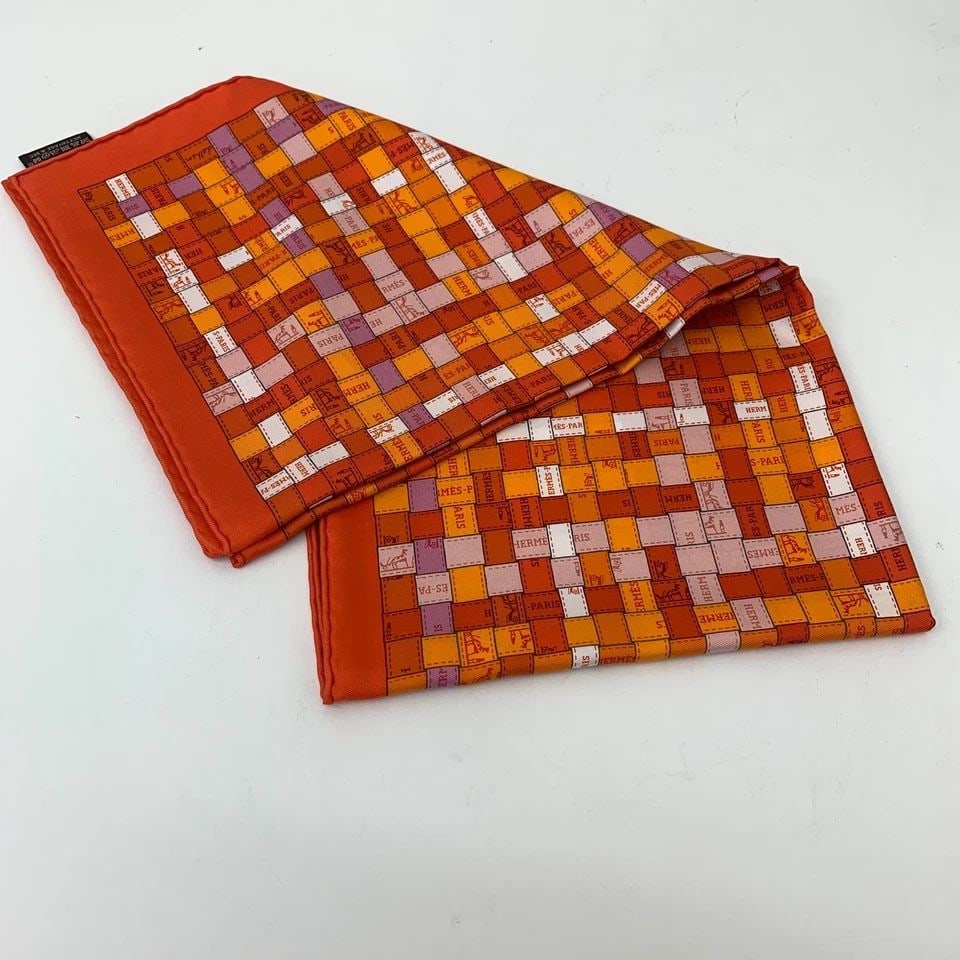 AUTHENTIC HERMES SCARF BOLDUC AU CARRE 90CM ORANGE STRIPE RIBBON 100% SILK CARRE (1 of 2)