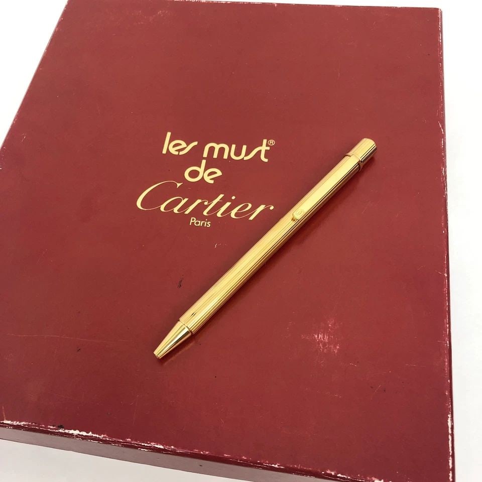 AUTHENTIC MUST DE CARTIER BALLPOINT PEN & BOOK GOLD TRINITY OFFICE COLLECTIBLE (1 of 2)