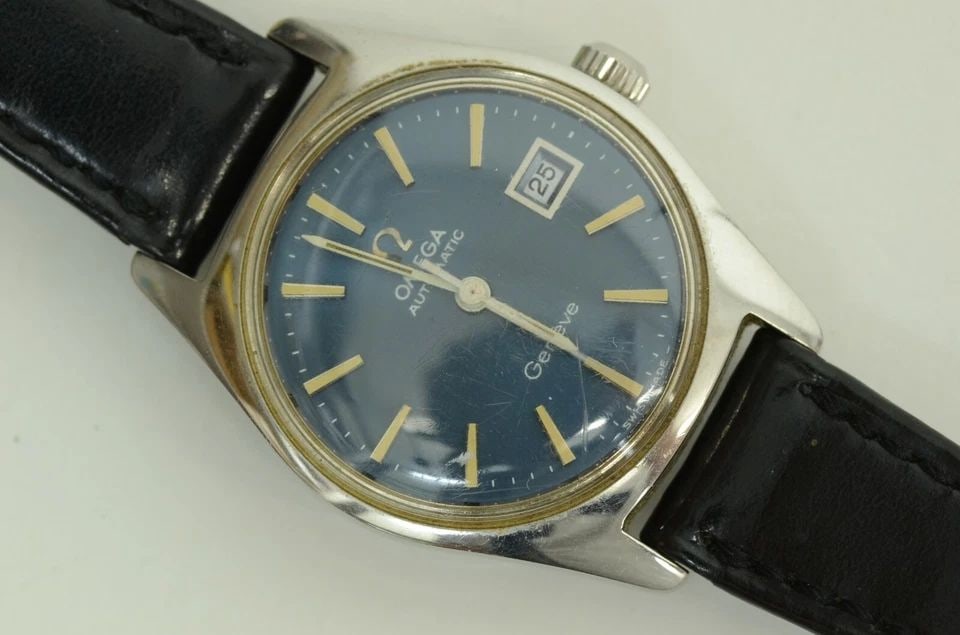 AUTHENTIC OMEGA AUTOMATIC GENEVE WATCH 24MM BLUE DATE VINTAGE SS WRISTWATCH (1 of 2)