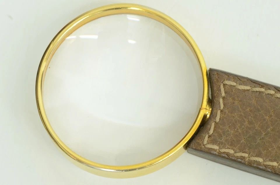 GUCCI GOLD LETTER OPENER WITH LEATHER HANDLE AND MAGNIFYING GLASS END - 11 INCH (1 of 2)