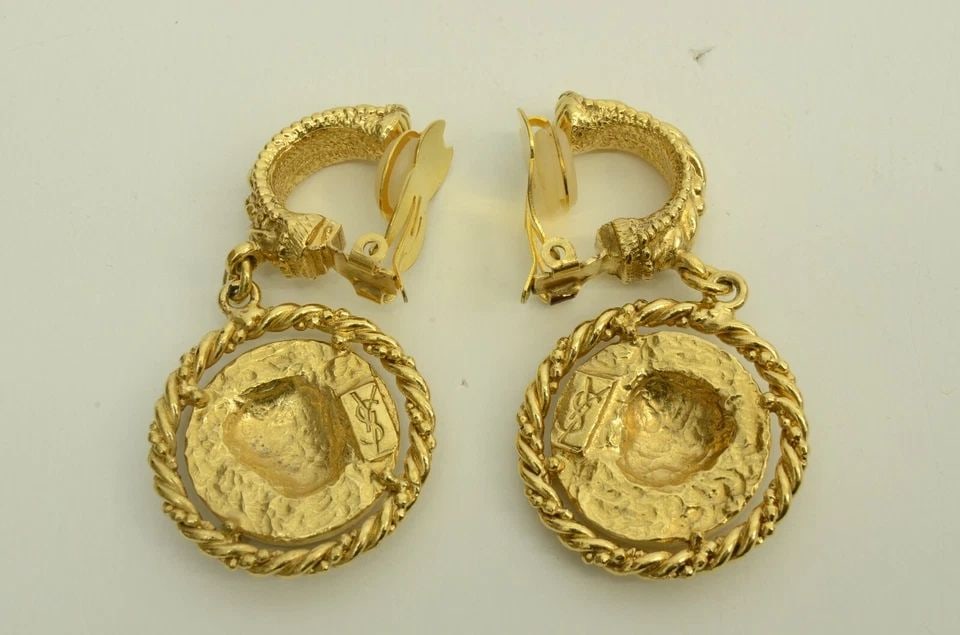 AUTHENTIC YSL CLIP ON EARRINGS GP HALF CRESCENT ROUND GOLD PROFILE JEWELRY YVES: AUTHENTIC YSL CLIP ON EARRINGS GP HALF CRESCENT ROUND GOLD PROFILE JEWELRY YVES Authentic YSL Clip On Earrings GP Half Crescent Round Gold Profile Jewelry Yves AUTHENTIC YSL CLIP ON EARRINGS GP HALF C
