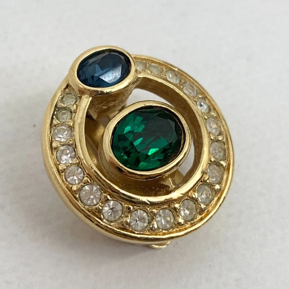 AUTHENTIC CHRISTIAN DIOR GP CLIP EARRINGS ROUND GREEN BLUE RHINESTONE JEWELRY: AUTHENTIC CHRISTIAN DIOR GP CLIP EARRINGS ROUND GREEN BLUE RHINESTONE JEWELRY Authentic Christian Dior GP Clip Earrings Round Green Blue Rhinestone Jewelry Jewelry Accessories Ladies, Womens, Female C