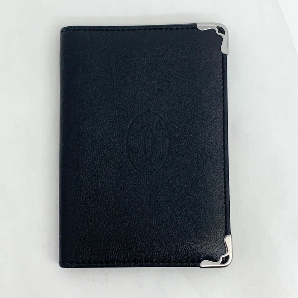 AUTHENTIC CARTIER BLACK BURGUNDY SLIM FOLD WALLET LEATHER MULTI POCKET SP CORNER (1 of 2)